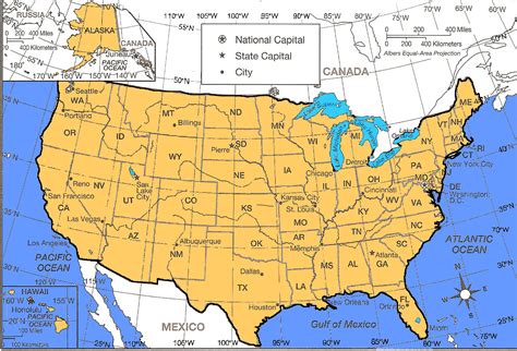 Map of USA with Latitude
